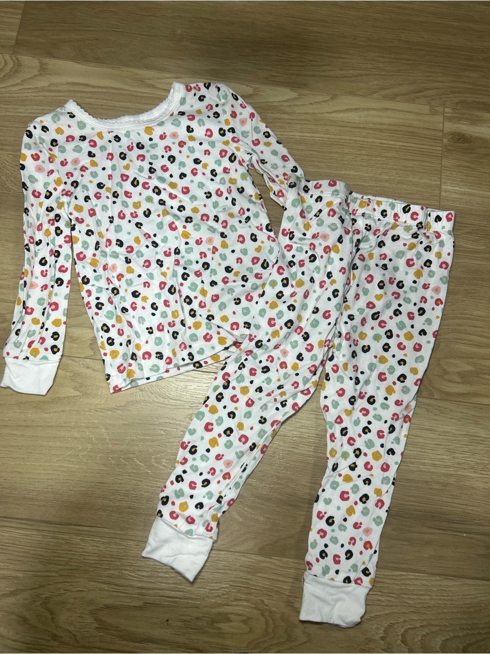 Little Me White Pajama Set with Colorful Heart Dots